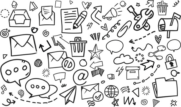 Mail Inbox Office Communication Doodle Horizontal Vector Background