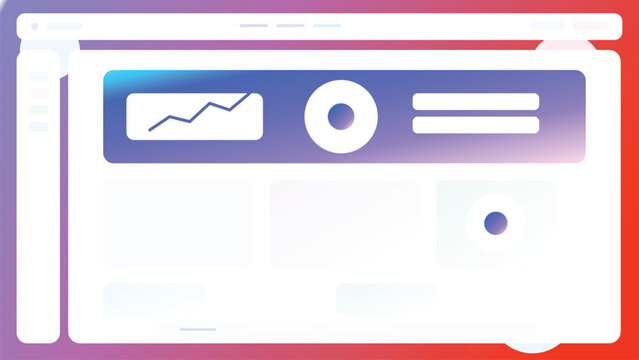 Business analytics dashboard with top navigation metrics chart donut widget and menu lines in gradient admin interface layout design