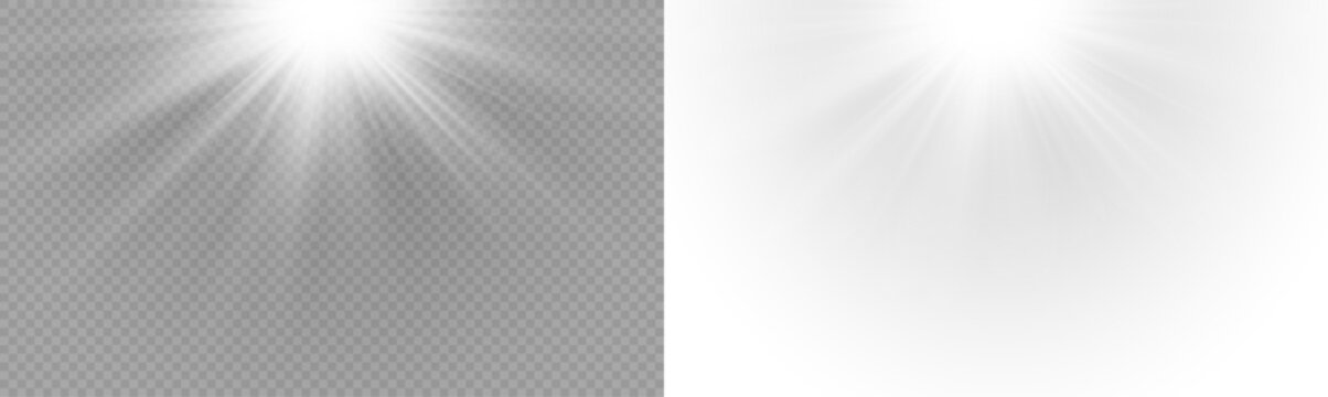 Vector transparent light flare, sunlight special lens flare light effect. Stock royalty free PNG image.