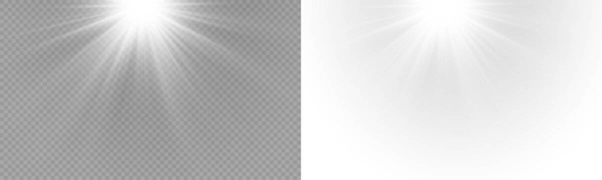 Vector transparent light flare, sunlight special lens flare light effect. Stock royalty free PNG image.