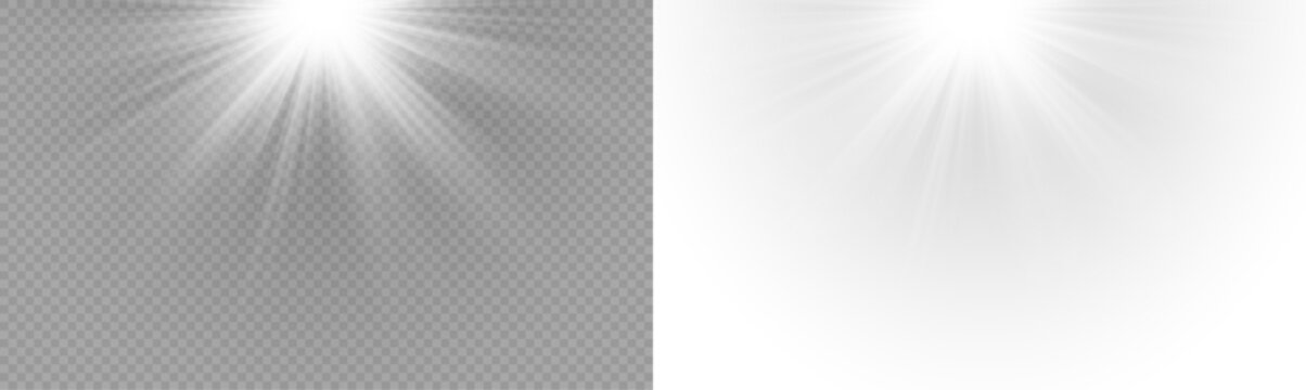 Vector transparent light flare, sunlight special lens flare light effect. Stock royalty free PNG image.
