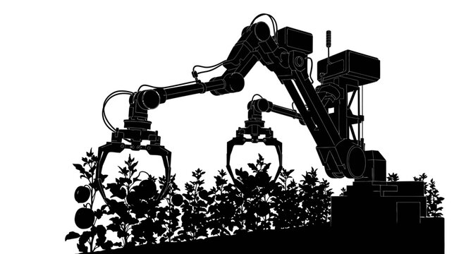 Industrial robotic arms harvesting trees.