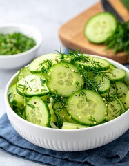 Obraz premium Gurken-Dill-Salat frisch und minimalistisch angerichtet