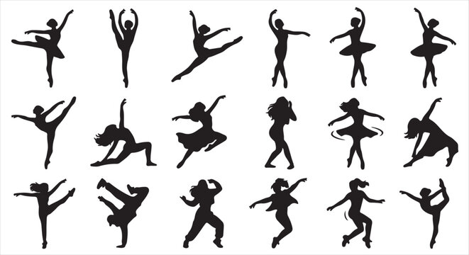 Vector silhouettes of dancing girls