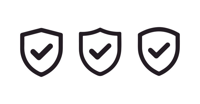 Security shield icon set with check marks representing verified status and safety guarantee symbols.