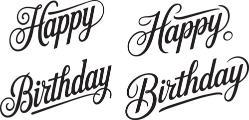 Happy Birthday elegant script lettering vector illustration vintage calligraphy typography black decorative swash design isolated stylish greeting card template for celebration invitation branding use © MDSUZON