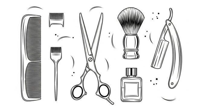 Vintage barber tools set illustration.