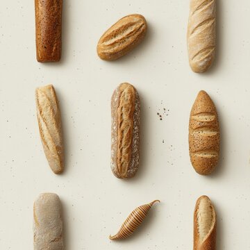 Playful Pattern of French Baguettes and Escargot Drawn by a Child in Cute Doodle Style
