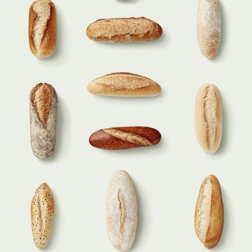 Playful French Food Pattern of Baguettes and Escargot in Child Drawing Style