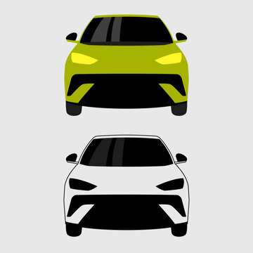 Modern front view car silhouette vector illustration set