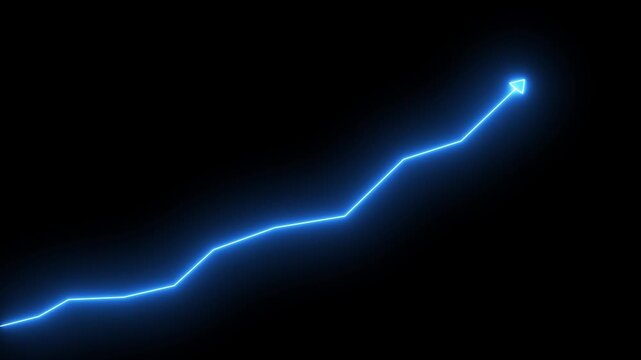 Glowing neon line market Recovery Concept. Successful growth trend red line graph going Up. Abstract neon line arrow business graph on black background.4k motion video.