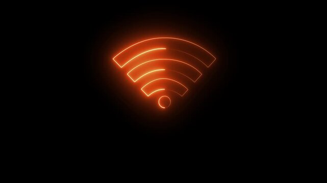 Abstract neon glowing wifi icon animation on black background. Neon digital wifi network icon. Animated wifi icon internet network symbol, digital connection.4k motion video.
