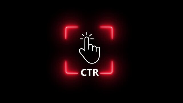 Click Through Rate CTR digital marketing performance analytics concept showing hand clicking icon with glowing light on laptop screen, online advertising optimization, conversion tracking strategy,4k
