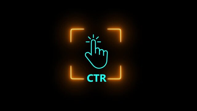 Click Through Rate CTR digital marketing performance analytics concept showing hand clicking icon with glowing light on laptop screen, online advertising optimization, conversion tracking strategy,4k