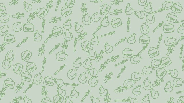 Seamless pattern with whimsical, light green magical objects like wands, potions, crystals. Perfect for fantasythemed stationery, textiles, and packaging.