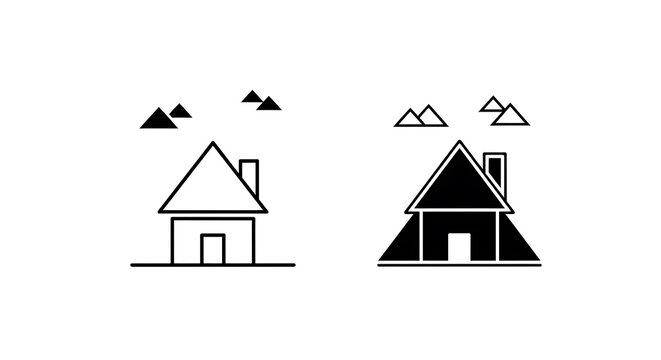 Black and white of houses with triangular roofs and chimneys triangle