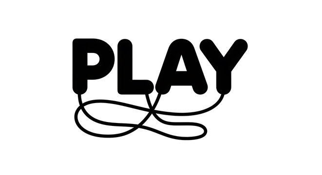 Black and white of the word play with a game controller symbol joystick button