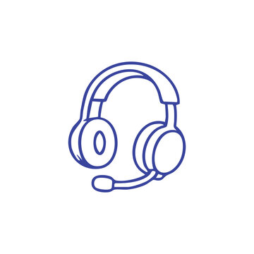 Minimalist outline icon of a customer service headset with microphone.