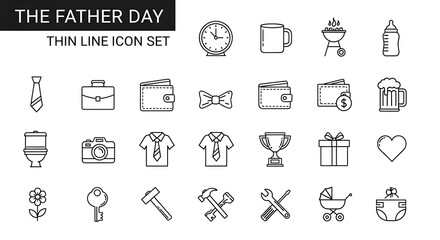 Fototapeta premium Thin line set for father's day featuring tools, gifts, sports, and heart symbols