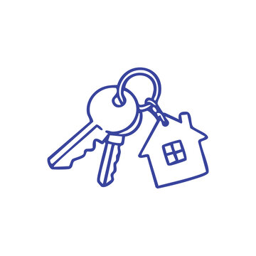 Outline icon of house keys with a small home shaped keychain.