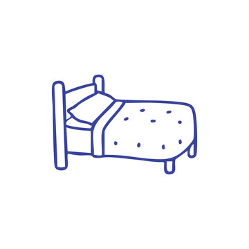 Hand drawn doodle illustration of a cozy single bed.