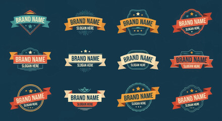 Obraz premium Collection of vintage brand name logos and badges.