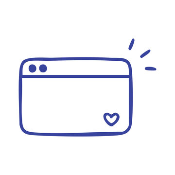 Hand drawn browser window icon with a heart symbol.
