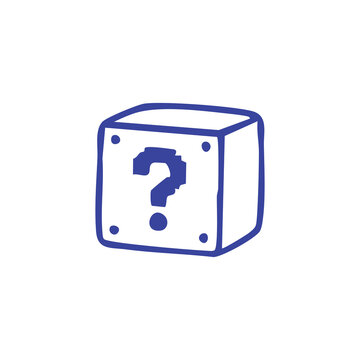 Doodle style hand drawn mystery block icon.