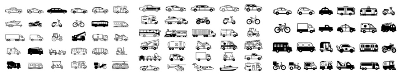Fototapeta premium Luxury Minimal Vehicle Icon Set with 85 Premium Thin Line Silhouettes in Editorial Style