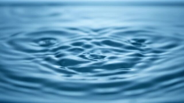 Slow motion close-up of water splash crown formation in blue liquid, 4k cinematic footage