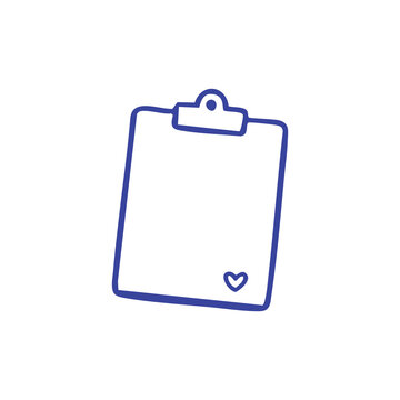 Doodle style clipboard icon with a small heart symbol.