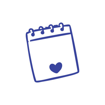 Hand drawn doodle of a spiral bound calendar with a heart icon.