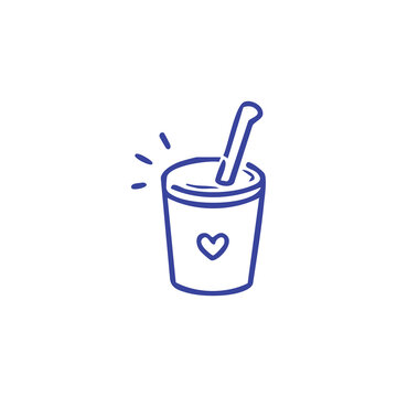Hand drawn doodle of a yogurt cup with a spoon.