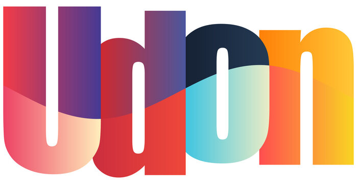 Colorful udon stylized letters forming modern abstract word design with gradient effects