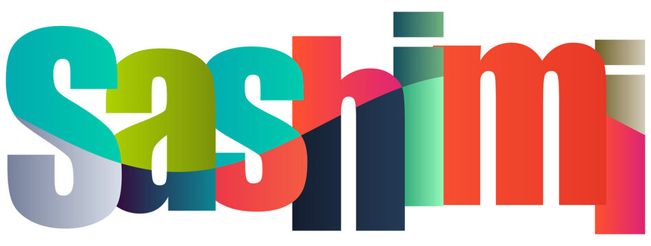 Colorful sashimi stylized text logo design featuring letters with gradient effects