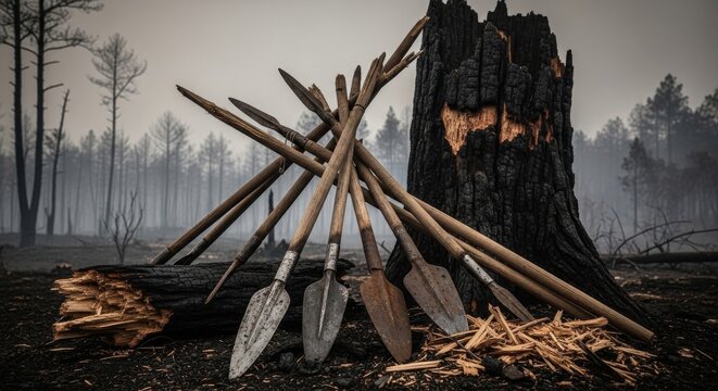 Pile of Ancient Spearheads and Broken Shafts