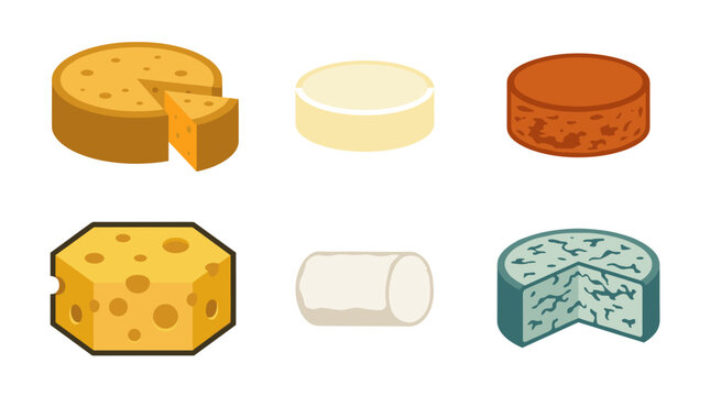 vector A delicious and diverse selection of six popular cheese types from around the world.