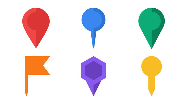 vector A vibrant group of colorful map pins and location markers is displayed for navigation concepts.