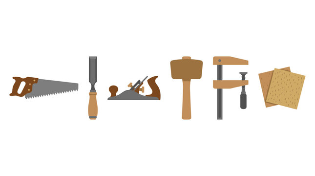 vector An essential collection of woodworking tools is thoughtfully arranged for crafting and construction tasks.