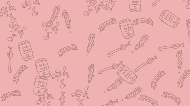Pattern of phones, musical notes, and utensils, suitable for digital design projects, invitations, packaging, and social media content.