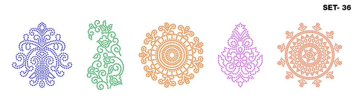 Rhinestone hotfix transfer buta set, round mandala paisley, and geometrical pattern design for laser cutting, 2.2 mm hole size 6 ss, set no.36