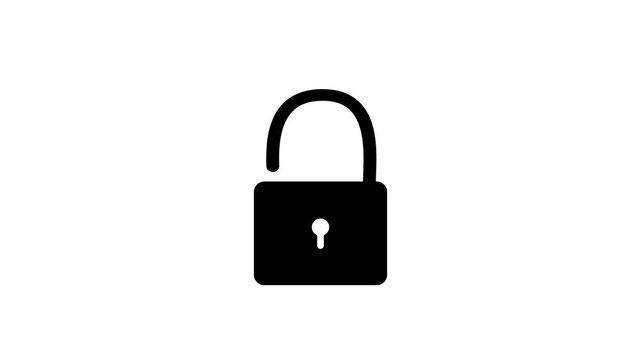 Lock icon animation. animated on locked and unlocked .Open Padlock animation icon for security, data protection, locking mechanisms, and digital privacy concept on black background