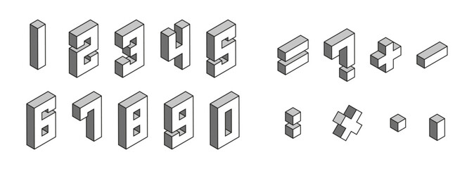 Obraz premium Isometric numbers and mathematical symbols.