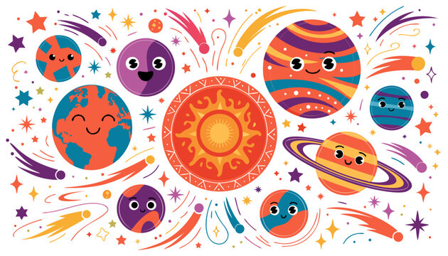 Minimalist Cartoon Galaxy Illustration Set.eps