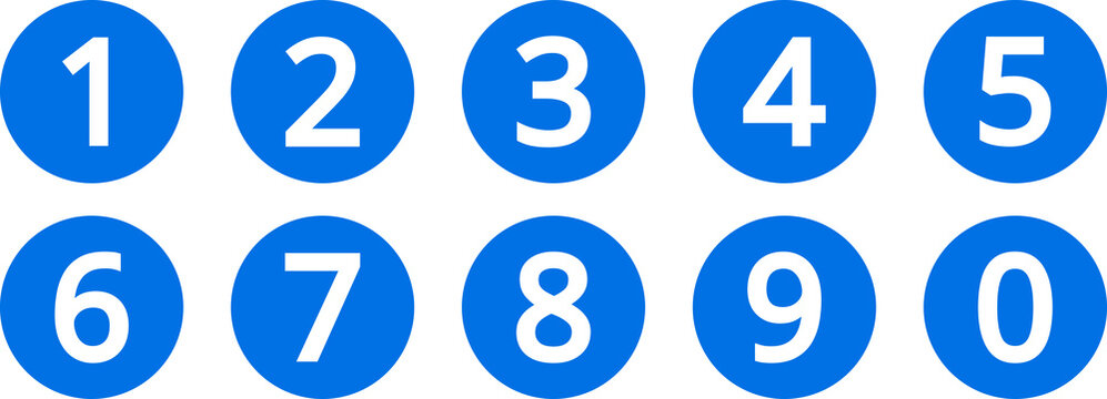 Numbers button circles blue set. Round 1-10 numbers icon. Vector - stock.