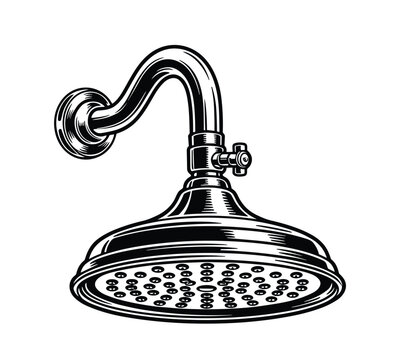 Vintage shower head vector drawing. hand-drawn antique bathroom fixture sketch.