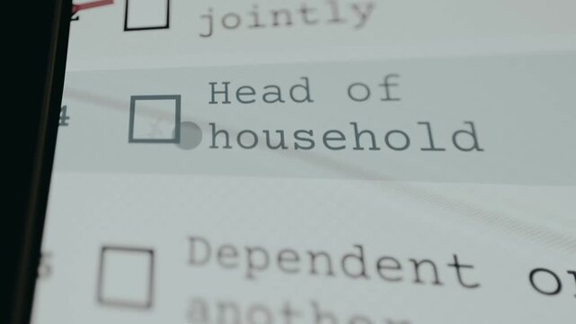 Options for selecting a filing status, Head of household is selected