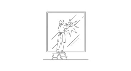 Fototapeta premium Artist Painting a Mural on a Wall with a Brush, Creative Process.