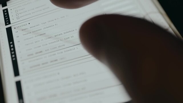 Person views the Income section of the IRS Form 1040, U.S. individual income tax return