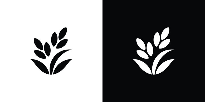 Black and white of two stylized leaves with serrated edges black background, leaf plant botanical